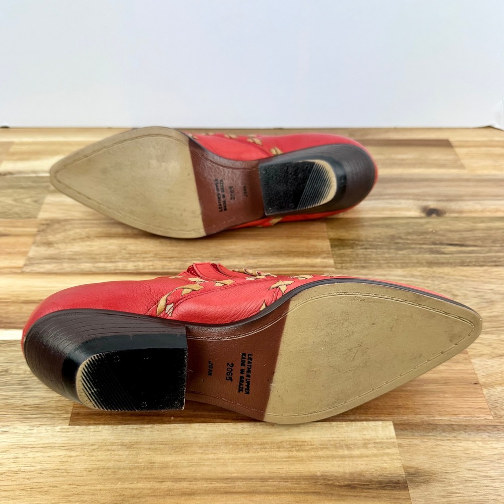SABRA Red Leather Ankle Boots Western Accents Pointed Toe Shoes Size 5.5 - Picture 7 of 9